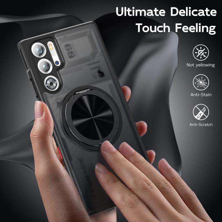 For ZTE nubia Red Magic 9 Pro+ Rotating Ring Holder TPU Hybrid PC Phone Case(Matte Black)