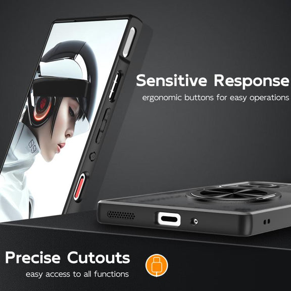 For ZTE nubia Red Magic 9 Pro+ Rotating Ring Holder TPU Hybrid PC Phone Case(Matte Black)