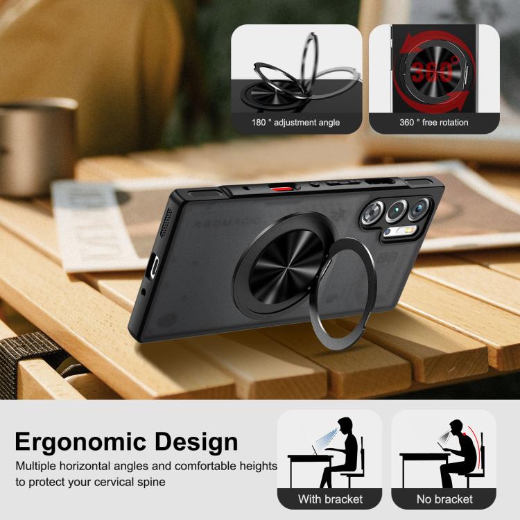 For ZTE nubia Red Magic 9 Pro+ Rotating Ring Holder TPU Hybrid PC Phone Case(Matte Black)