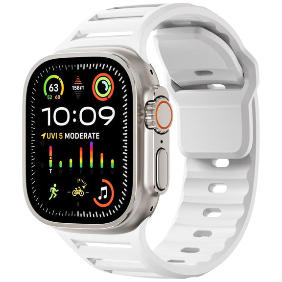 For Apple Watch 46mm / 49mm / 45mm / 44mm Single Nail Dual-Color Multi-hole Silicone Watch Band(White)