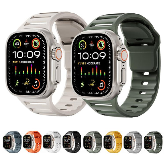 For Apple Watch 46mm / 49mm / 45mm / 44mm Single Nail Dual-Color Multi-hole Silicone Watch Band(Army Green)