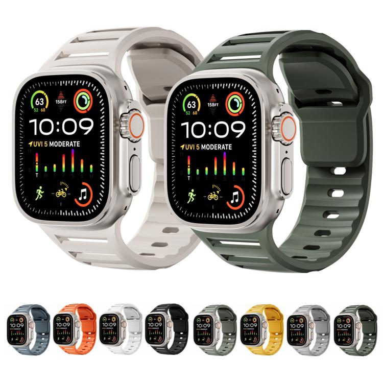 For Apple Watch 46mm / 49mm / 45mm / 44mm Single Nail Dual-Color Multi-hole Silicone Watch Band(Grey)