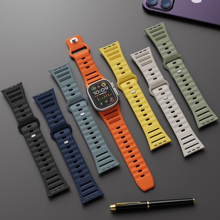 For Apple Watch 46mm / 49mm / 45mm / 44mm Single Nail Dual-Color Multi-hole Silicone Watch Band(Army Green)