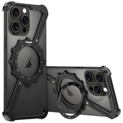 For iPhone 16 Pro Z-shaped Frameless Metal 360 Holder MagSafe Phone Case(Black) - iPhone 16 Pro Cases by PMC Jewellery | Online Shopping South Africa | PMC Jewellery | Buy Now Pay Later Mobicred