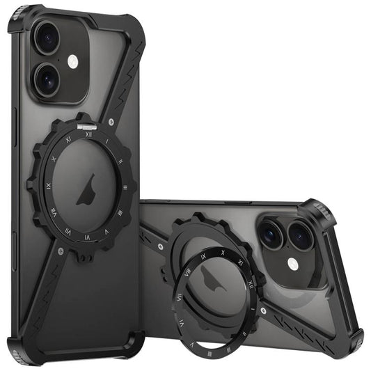 For iPhone 16 Plus Z-shaped Frameless Metal 360 Holder MagSafe Phone Case(Black) - iPhone 16 Plus Cases by PMC Jewellery | Online Shopping South Africa | PMC Jewellery | Buy Now Pay Later Mobicred