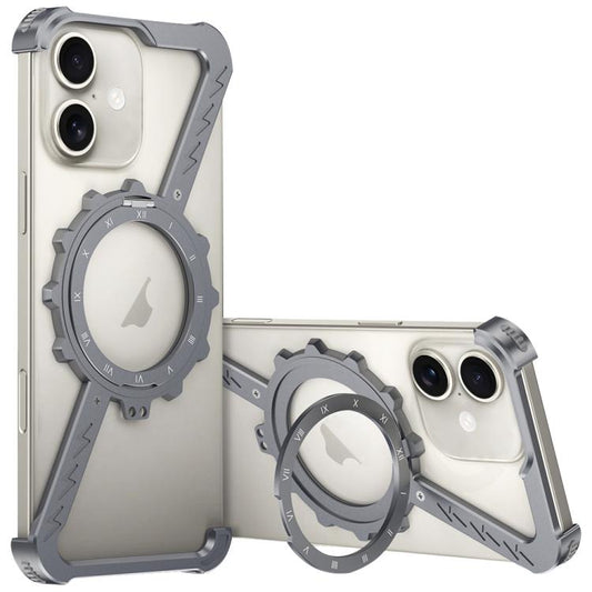For iPhone 16 Plus Z-shaped Frameless Metal 360 Holder MagSafe Phone Case(Space Grey) - free shipping - PMC Jewellery - Order now!
