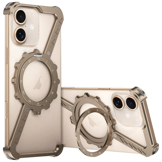 For iPhone 16 Plus Z-shaped Frameless Metal 360 Holder MagSafe Phone Case(Desert Gold) - iPhone 16 Plus Cases by PMC Jewellery | Online Shopping South Africa | PMC Jewellery | Buy Now Pay Later Mobicred