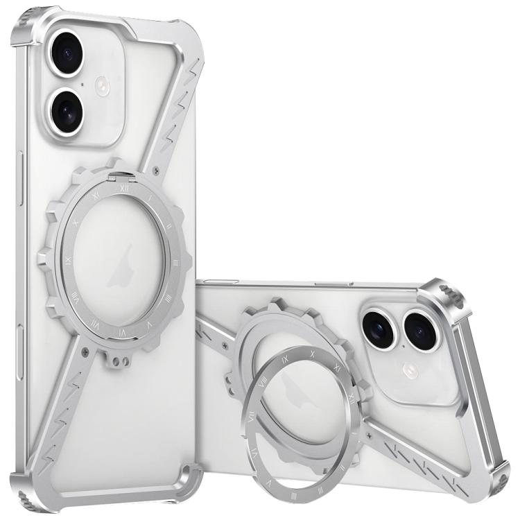 For iPhone 16 Plus Z-shaped Frameless Metal 360 Holder MagSafe Phone Case(Space Silver) - iPhone 16 Plus Cases by PMc TechLife | Online Shopping South Africa | PMc TechLife | Buy Now Pay Later Mobicred