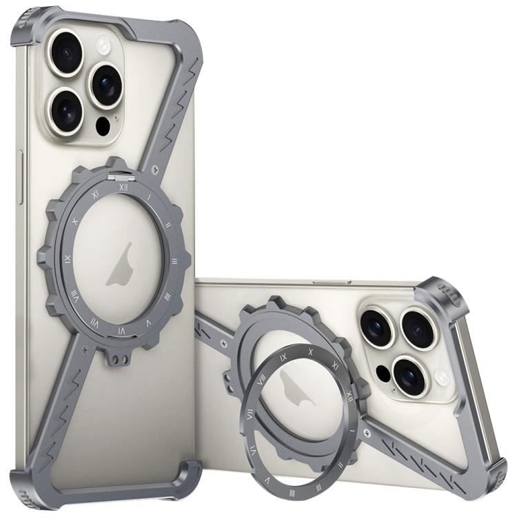 For iPhone 15 Pro Max Z-shaped Frameless Metal 360 Holder MagSafe Phone Case(Space Grey) - iPhone 15 Pro Max Cases by PMc TechLife | Online Shopping South Africa | PMc TechLife | Buy Now Pay Later Mobicred