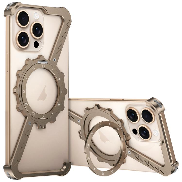 For iPhone 15 Pro Max Z-shaped Frameless Metal 360 Holder MagSafe Phone Case(Desert Gold) - iPhone 15 Pro Max Cases by PMc TechLife | Online Shopping South Africa | PMc TechLife | Buy Now Pay Later Mobicred