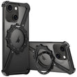 For iPhone 15 Z-shaped Frameless Metal 360 Holder MagSafe Phone Case(Black) - iPhone 15 Cases by PMc TechLife | Online Shopping South Africa | PMc TechLife | Buy Now Pay Later Mobicred