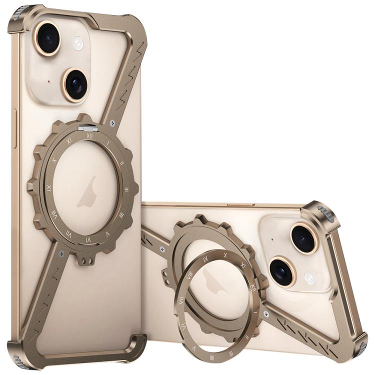 For iPhone 15 Z-shaped Frameless Metal 360 Holder MagSafe Phone Case(Desert Gold) - iPhone 15 Cases by PMc TechLife | Online Shopping South Africa | PMc TechLife | Buy Now Pay Later Mobicred