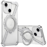 For iPhone 14 Z-shaped Frameless Metal 360 Holder MagSafe Phone Case(Space Silver)