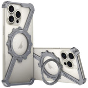 For iPhone 14 Pro Z-shaped Frameless Metal 360 Holder MagSafe Phone Case(Space Grey)