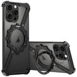 For iPhone 14 Pro Max Z-shaped Frameless Metal 360 Holder MagSafe Phone Case(Black) - iPhone 14 Pro Max Cases by PMc TechLife | Online Shopping South Africa | PMc TechLife | Buy Now Pay Later Mobicred