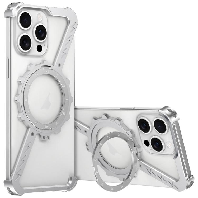 For iPhone 13 Pro Z-shaped Frameless Metal 360 Holder MagSafe Phone Case(Space Silver) - iPhone 13 Pro Cases by PMc TechLife | Online Shopping South Africa | PMc TechLife | Buy Now Pay Later Mobicred