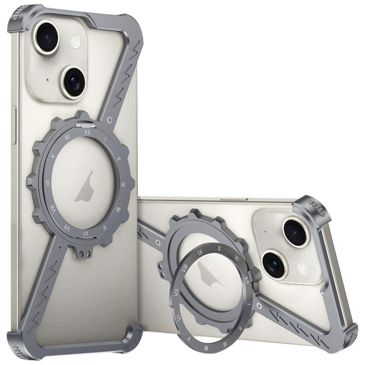 For iPhone 13 Z-shaped Frameless Metal 360 Holder MagSafe Phone Case(Space Grey) - iPhone 13 Cases by PMc TechLife | Online Shopping South Africa | PMc TechLife | Buy Now Pay Later Mobicred