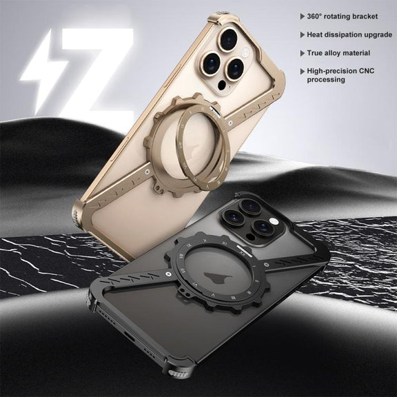 For iPhone 16 Z-shaped Frameless Metal 360 Holder MagSafe Phone Case(Desert Gold)
