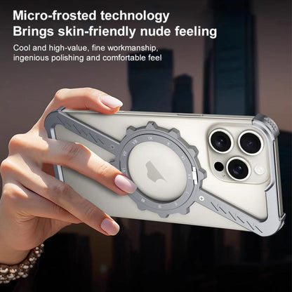For iPhone 16 Pro Z-shaped Frameless Metal 360 Holder MagSafe Phone Case(Black) - iPhone 16 Pro Cases by PMC Jewellery | Online Shopping South Africa | PMC Jewellery | Buy Now Pay Later Mobicred