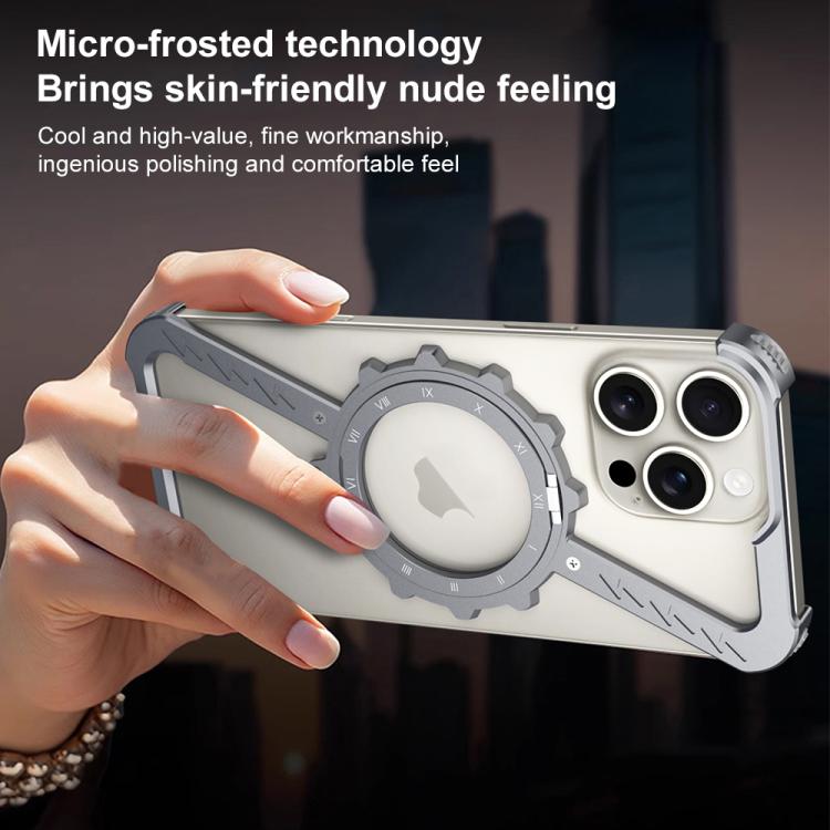 For iPhone 15 Pro Max Z-shaped Frameless Metal 360 Holder MagSafe Phone Case(Space Silver) - iPhone 15 Pro Max Cases by PMc TechLife | Online Shopping South Africa | PMc TechLife | Buy Now Pay Later Mobicred