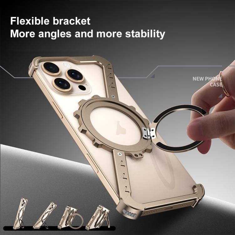 For iPhone 16 Plus Z-shaped Frameless Metal 360 Holder MagSafe Phone Case(Desert Gold) - iPhone 16 Plus Cases by PMc TechLife | Online Shopping South Africa | PMc TechLife | Buy Now Pay Later Mobicred