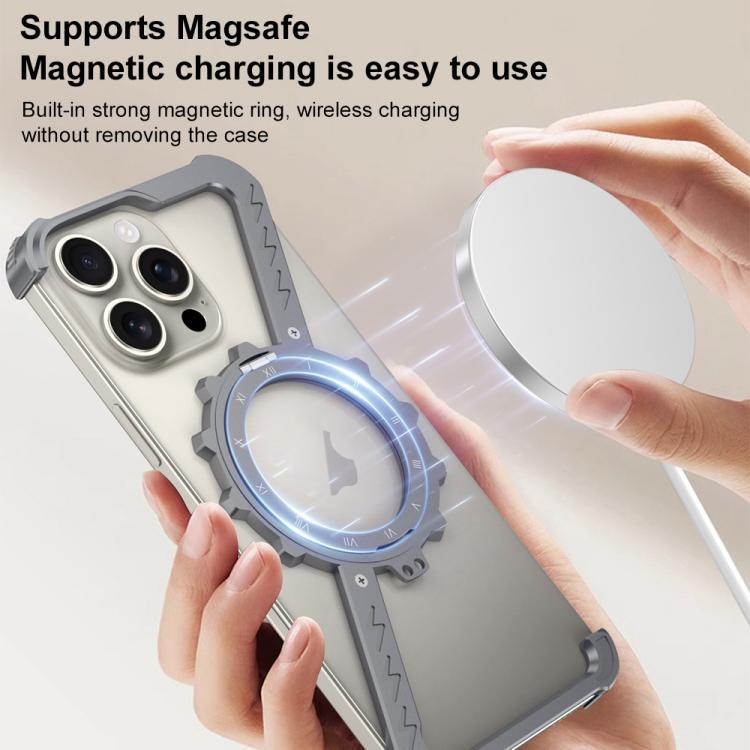 For iPhone 13 Z-shaped Frameless Metal 360 Holder MagSafe Phone Case(Space Grey)