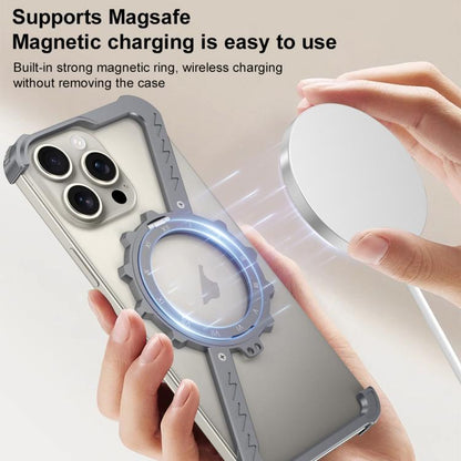 For iPhone 16 Pro Z-shaped Frameless Metal 360 Holder MagSafe Phone Case(Black) - iPhone 16 Pro Cases by PMC Jewellery | Online Shopping South Africa | PMC Jewellery | Buy Now Pay Later Mobicred