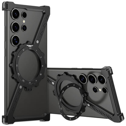 For Samsung Galaxy S22 Ultra 5G Z-shaped Frameless Metal 360 Holder MagSafe Phone Case(Black) - Galaxy S22 Ultra 5G Cases by PMC Jewellery | Online Shopping South Africa | PMC Jewellery | Buy Now Pay Later Mobicred