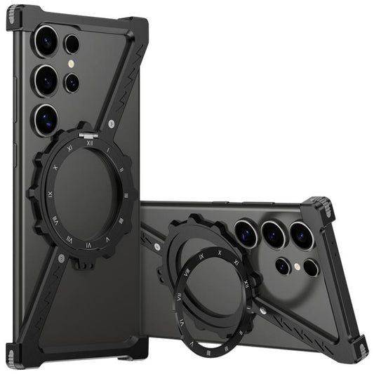 For Samsung Galaxy S22 Ultra 5G Z-shaped Frameless Metal 360 Holder MagSafe Phone Case(Black) - Galaxy S22 Ultra 5G Cases by PMC Jewellery | Online Shopping South Africa | PMC Jewellery | Buy Now Pay Later Mobicred