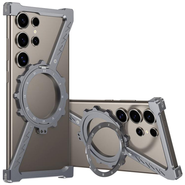 For Samsung Galaxy S22 Ultra 5G Z-shaped Frameless Metal 360 Holder MagSafe Phone Case(Space Grey)