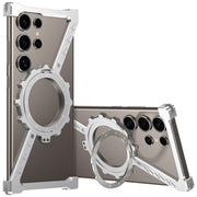 For Samsung Galaxy S22 Ultra 5G Z-shaped Frameless Metal 360 Holder MagSafe Phone Case(Space Silver)