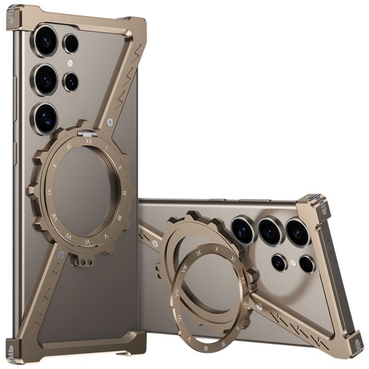 For Samsung Galaxy S25 Ultra 5G Z-shaped Frameless Metal 360 Holder MagSafe Phone Case(Desert Gold) - Galaxy S25 Ultra 5G Cases by PMc TechLife | Online Shopping South Africa | PMc TechLife | Buy Now Pay Later Mobicred