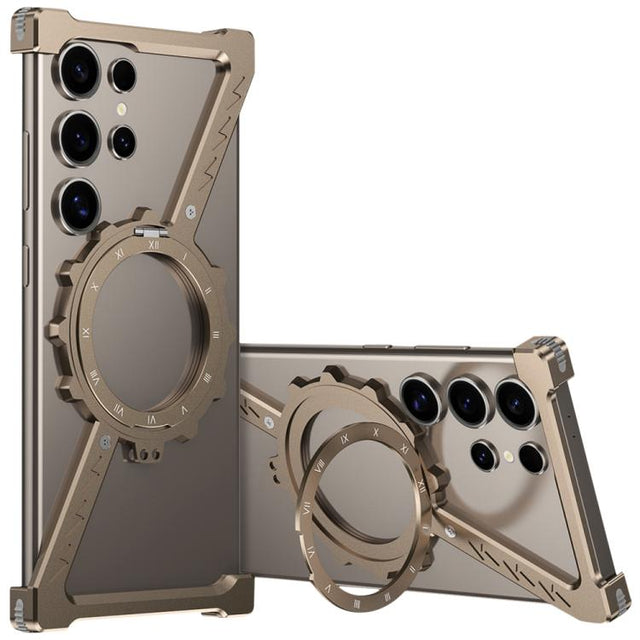 For Samsung Galaxy S25 Ultra 5G Z-shaped Frameless Metal 360 Holder MagSafe Phone Case(Desert Gold)