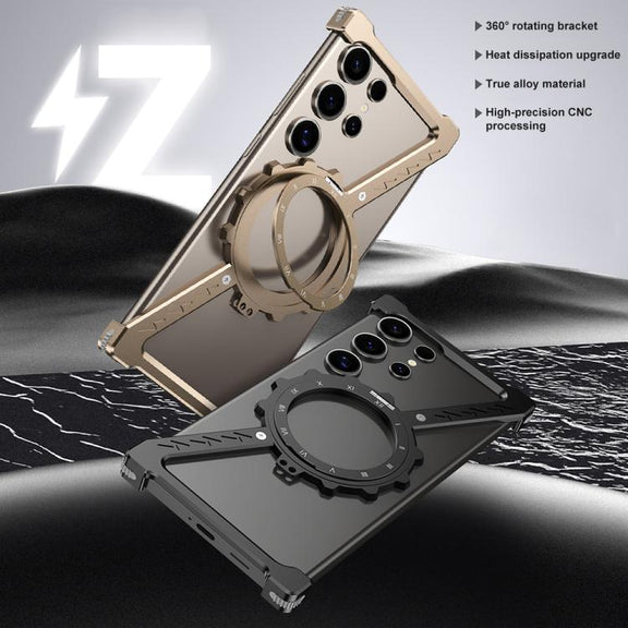 For Samsung Galaxy S24 Ultra 5G Z-shaped Frameless Metal 360 Holder MagSafe Phone Case(Black)