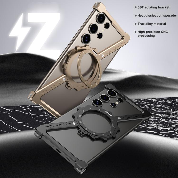 For Samsung Galaxy S24 Ultra 5G Z-shaped Frameless Metal 360 Holder MagSafe Phone Case(Black)