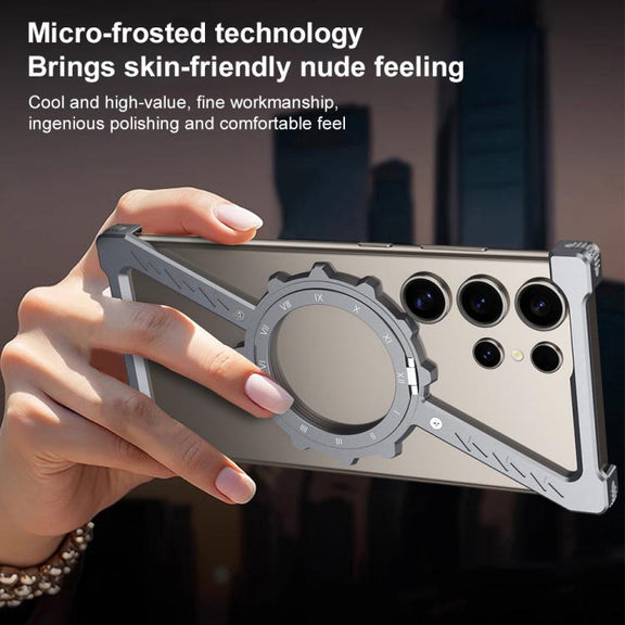 For Samsung Galaxy S24 Ultra 5G Z-shaped Frameless Metal 360 Holder MagSafe Phone Case(Black)