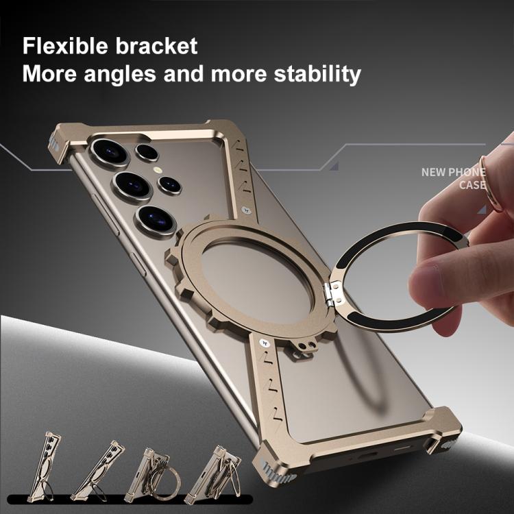For Samsung Galaxy S25 Ultra 5G Z-shaped Frameless Metal 360 Holder MagSafe Phone Case(Space Grey)