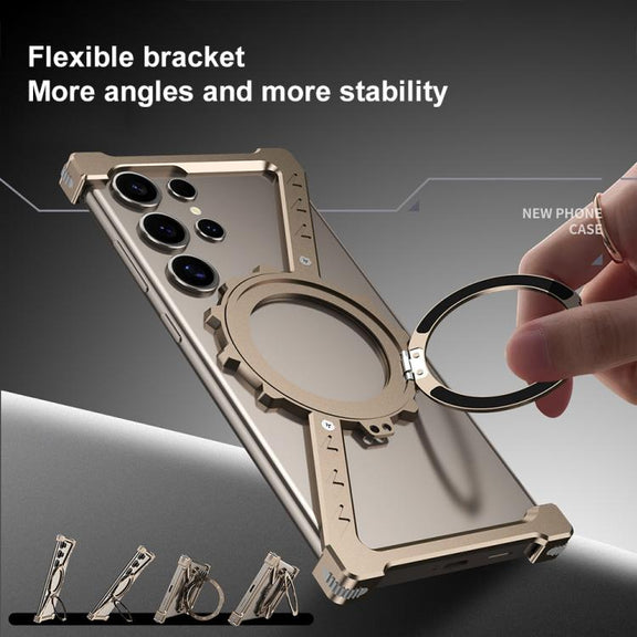 For Samsung Galaxy S24 Ultra 5G Z-shaped Frameless Metal 360 Holder MagSafe Phone Case(Space Grey)