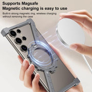For Samsung Galaxy S24 Ultra 5G Z-shaped Frameless Metal 360 Holder MagSafe Phone Case(Black)