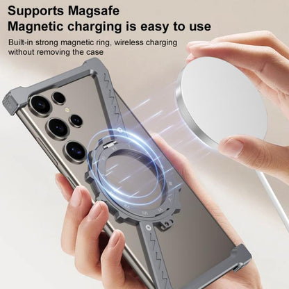 For Samsung Galaxy S22 Ultra 5G Z-shaped Frameless Metal 360 Holder MagSafe Phone Case(Black) - Galaxy S22 Ultra 5G Cases by PMC Jewellery | Online Shopping South Africa | PMC Jewellery | Buy Now Pay Later Mobicred