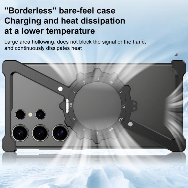 For Samsung Galaxy S24 Ultra 5G Z-shaped Frameless Metal 360 Holder MagSafe Phone Case(Black)