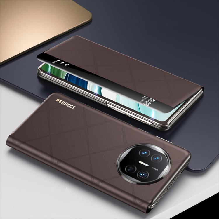 For Huawei Mate X5 Plain Leather Embossed MagSafe Magnetic Phone Leather Case(Coffee) - Huawei Cases by PMC TechLife | Online Shopping South Africa | PMC TechLife | Buy Now Pay Later Mobicred