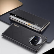 For Huawei Mate X3 Plain Leather Embossed MagSafe Magnetic Phone Leather Case(Black)