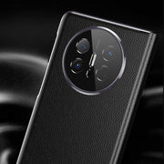 For Huawei Mate X6 Electroplating Litchi Pattern Grain Leather Smart Window MagSafe Phone Leather Case(Black)