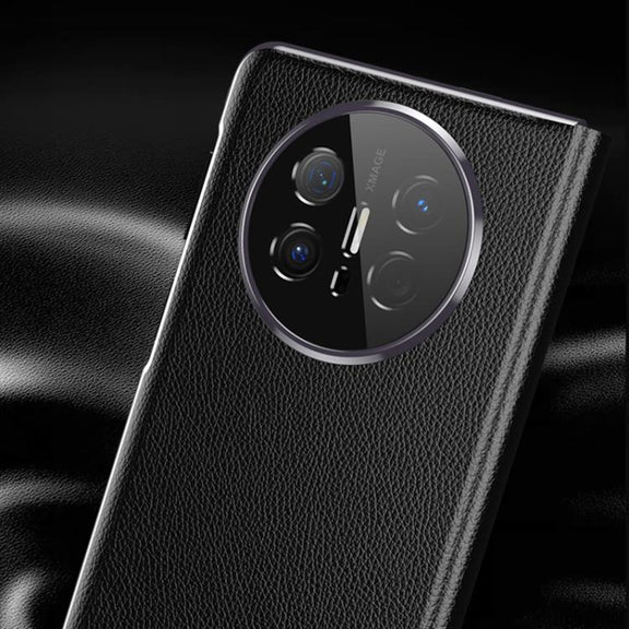 For Huawei Mate X6 Electroplating Litchi Pattern Grain Leather Smart Window MagSafe Phone Leather Case(Black)