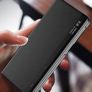 For Huawei Mate X6 Electroplating Litchi Pattern Grain Leather Smart Window MagSafe Phone Leather Case(Black)