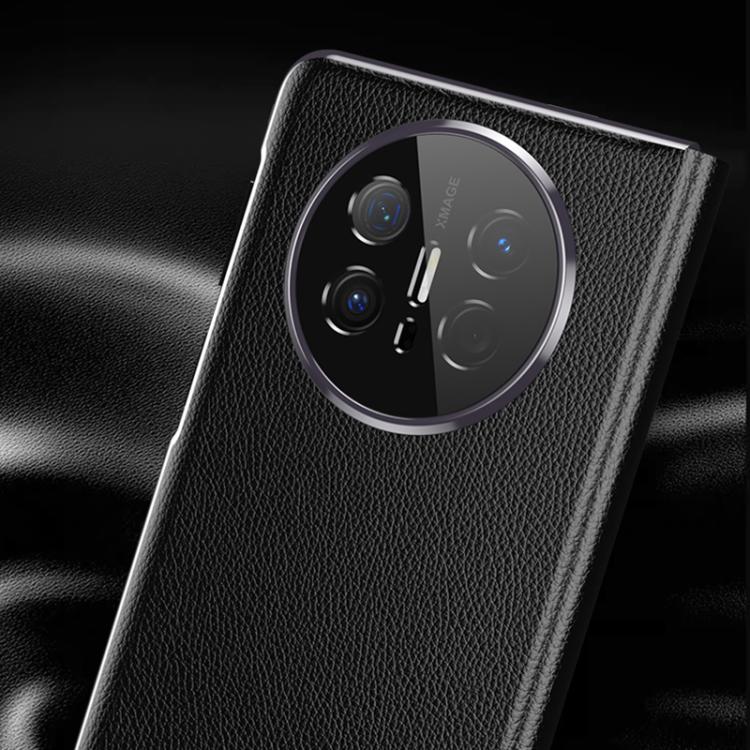 For Huawei Mate X6 Electroplating Litchi Pattern Grain Leather Smart Window MagSafe Phone Leather Case(Blue)