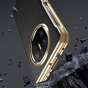 For Huawei Mate X6 Electroplated Litchi Pattern Phone Leather Case with Glass Lens(Black)