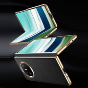 For Huawei Mate X6 Electroplated Litchi Pattern Phone Leather Case with Glass Lens(Coffee)
