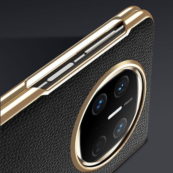 For Huawei Mate X6 Electroplated Litchi Pattern Phone Leather Case with Glass Lens(Coffee)